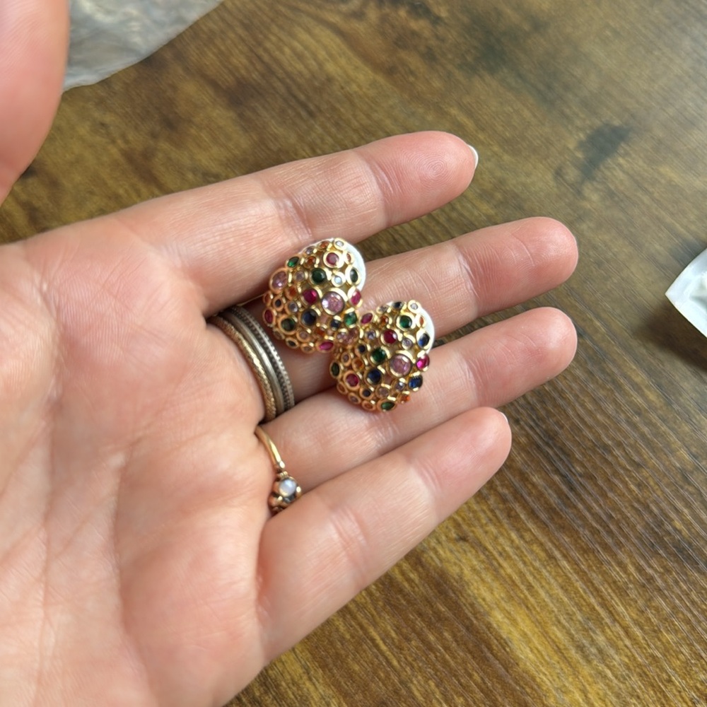 Multicolor Gemstone Gold Earrings - Picture 4 of 9